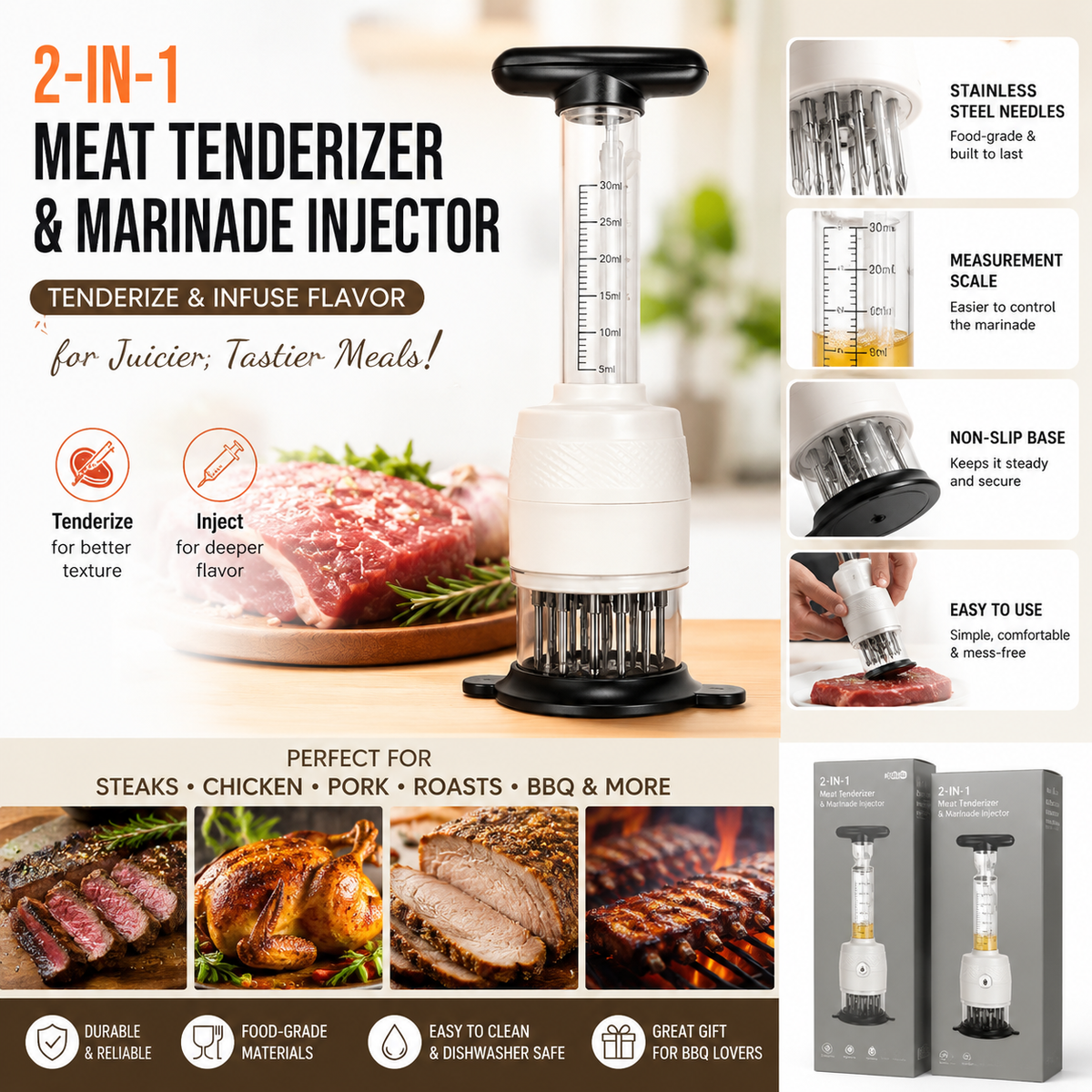 2-in-1 Meat Tenderizer & Marinade Injector