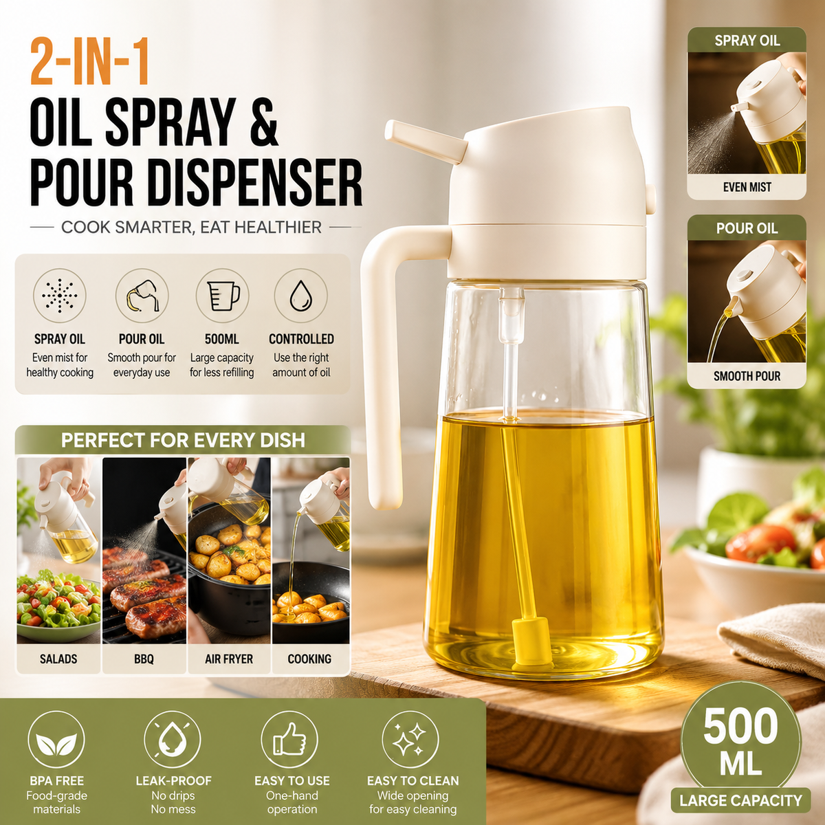 2-in-1 Oil Sprayer & Dispenser – 500ml