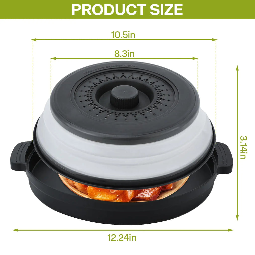 2-in-1 Microwave Splatter Cover with Anti-Scald Base – Foldable, Food-Grade, Fits 10.5" Plates