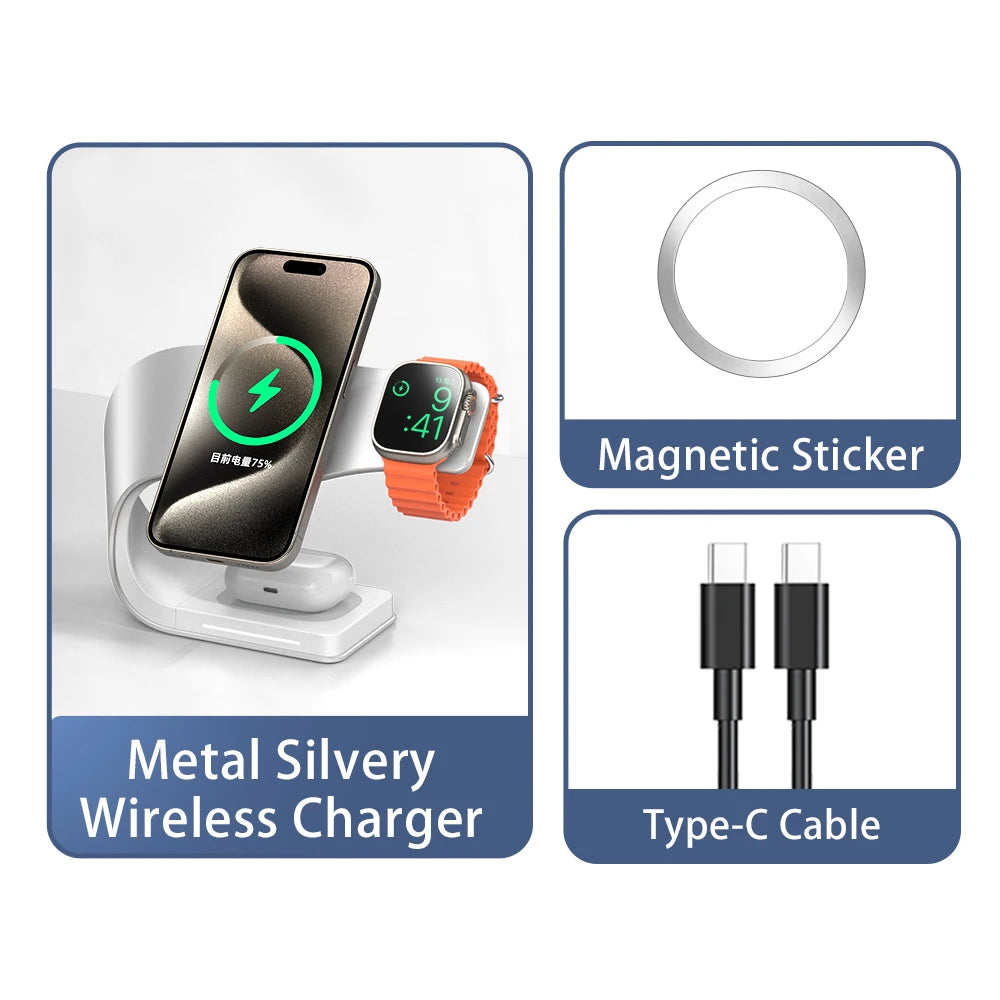 3-in-1 Magnetic Charging Stand - Phone, Watch & Earbuds