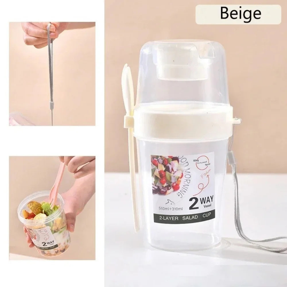Portable Salad Container with Separate Dressing Compartment & Fork