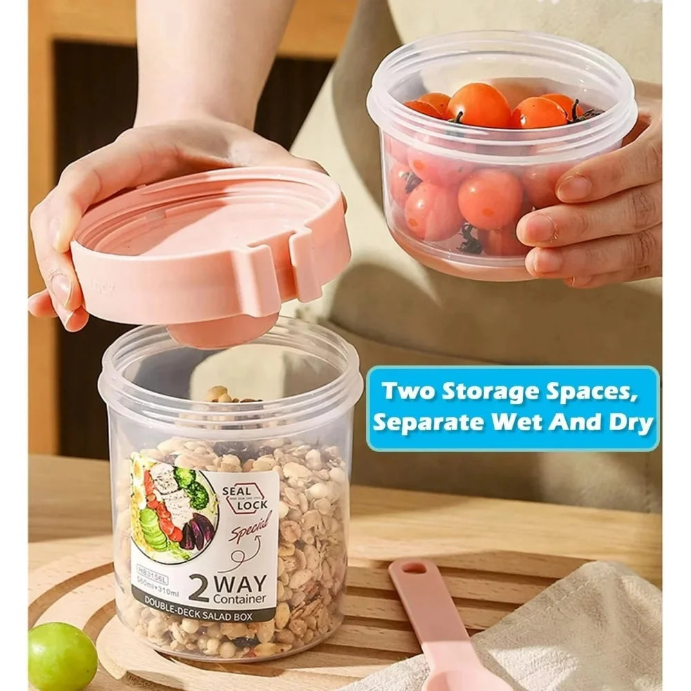 Portable Salad Container with Separate Dressing Compartment & Fork