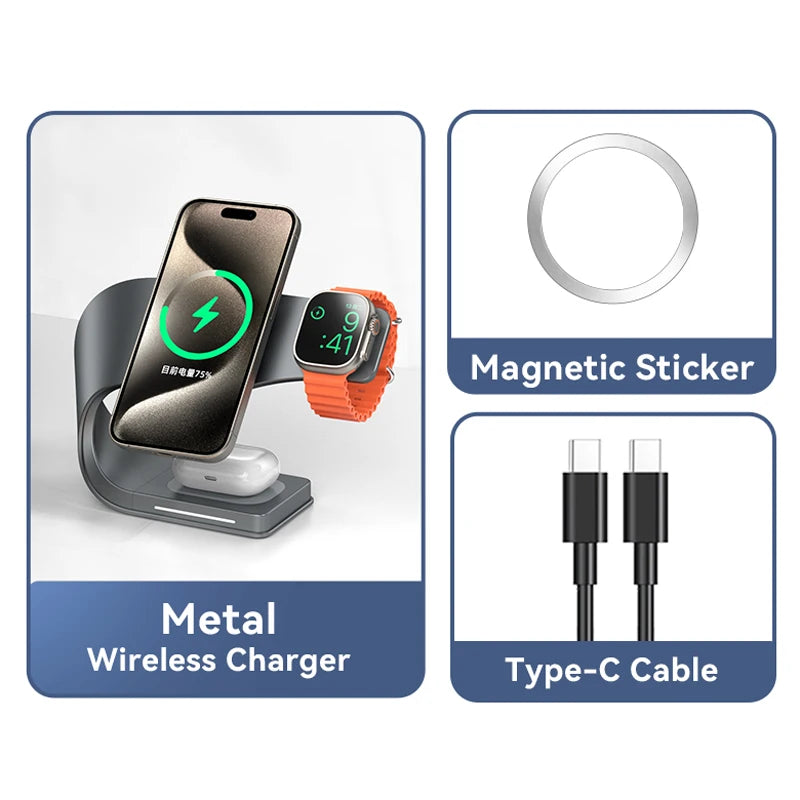 3-in-1 Magnetic Charging Stand - Phone, Watch & Earbuds