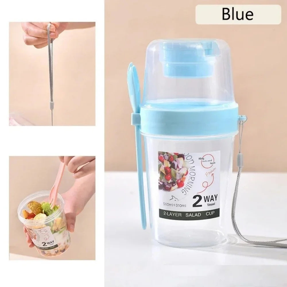 Portable Salad Container with Separate Dressing Compartment & Fork