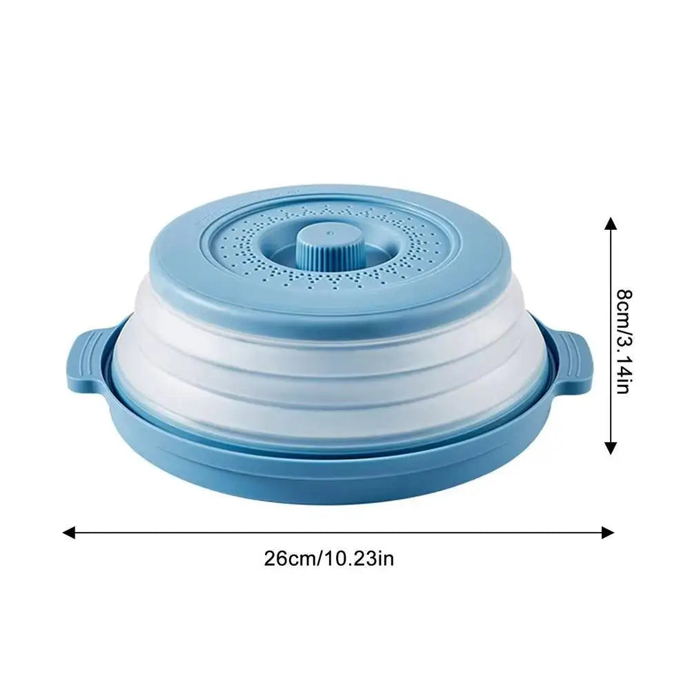 2-in-1 Microwave Splatter Cover with Anti-Scald Base – Foldable, Food-Grade, Fits 10.5" Plates