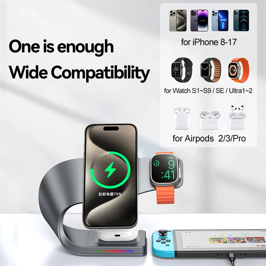 3-in-1 Magnetic Charging Stand - Phone, Watch & Earbuds