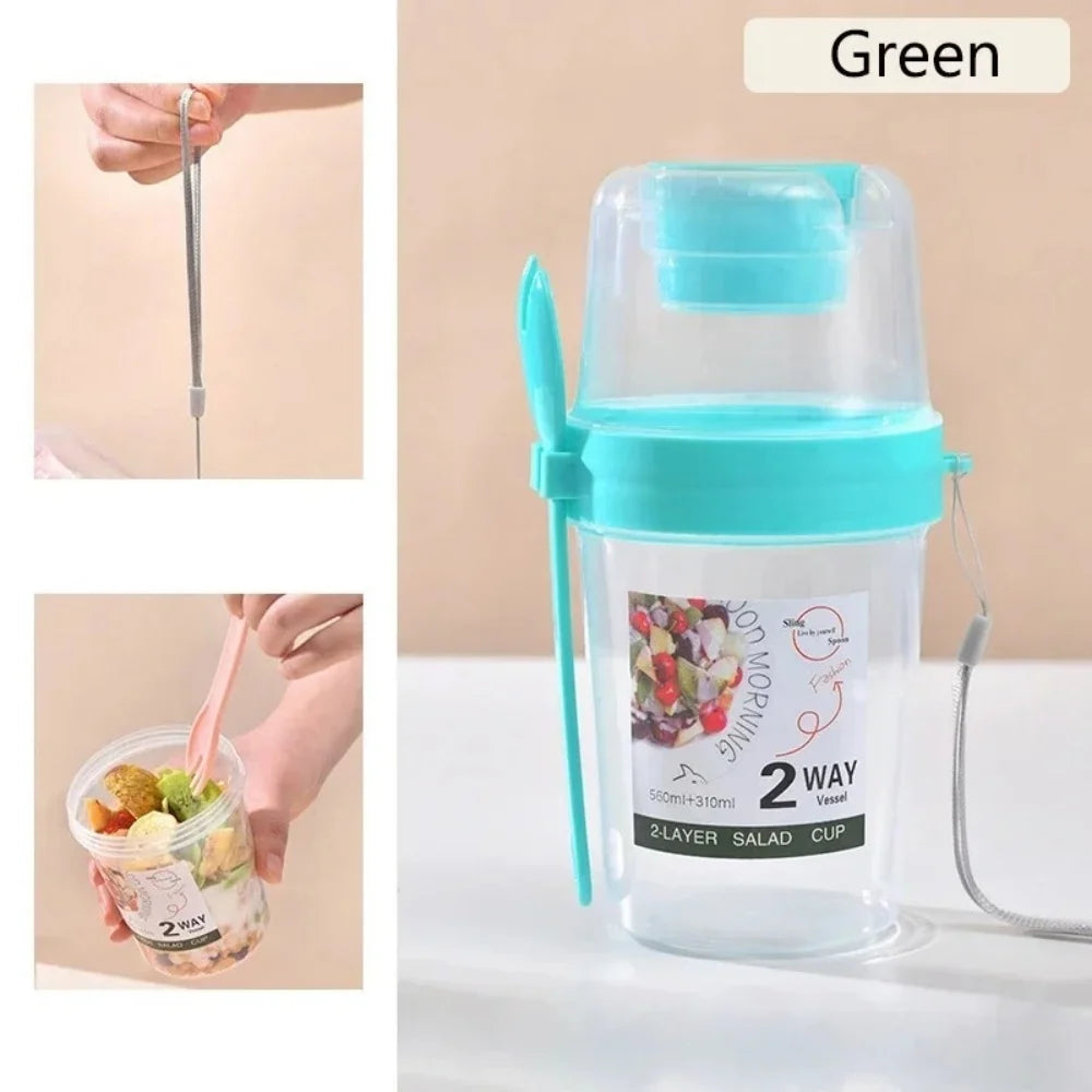 Portable Salad Container with Separate Dressing Compartment & Fork
