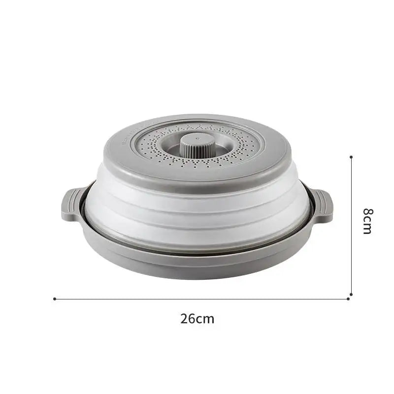 2-in-1 Microwave Splatter Cover with Anti-Scald Base – Foldable, Food-Grade, Fits 10.5" Plates
