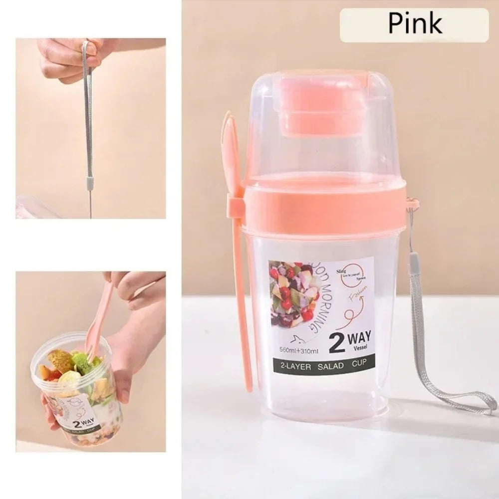 Portable Salad Container with Separate Dressing Compartment & Fork
