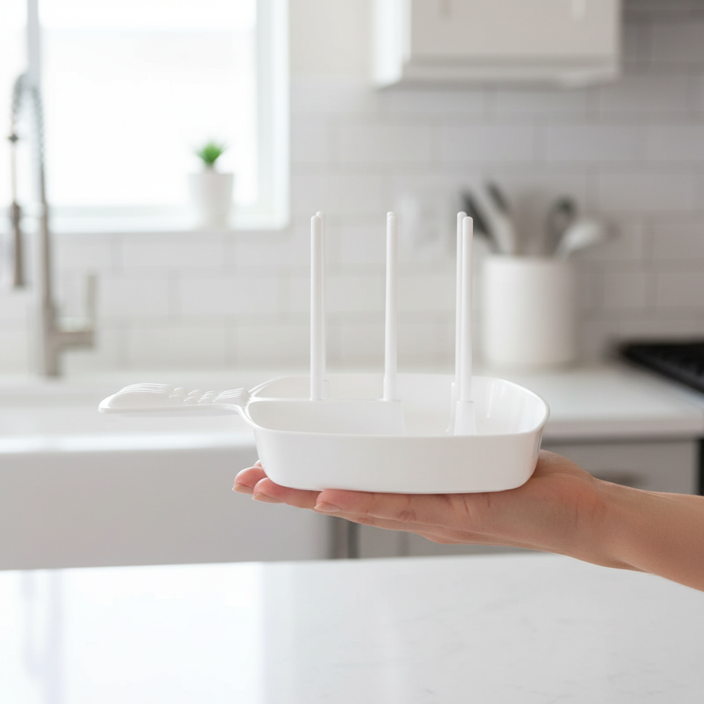 Microwave bacon rack scale reference held in hand